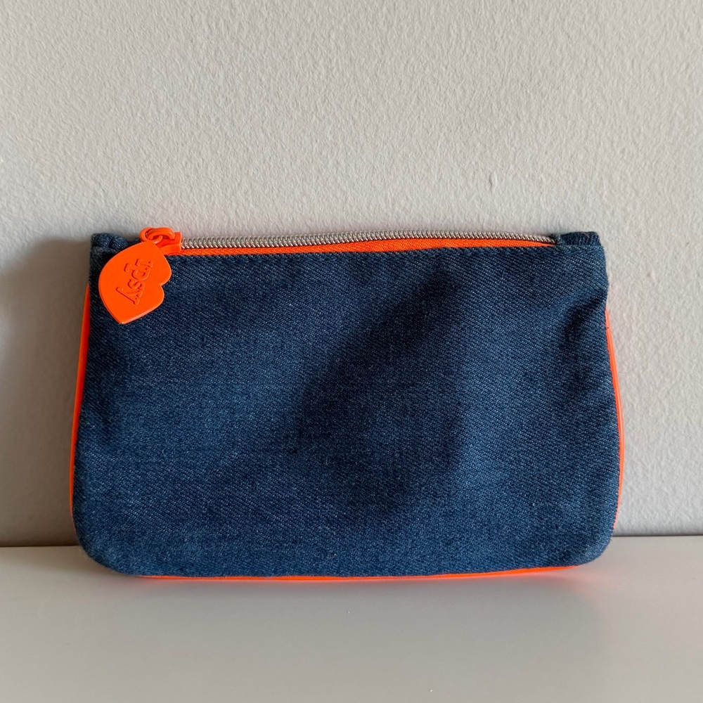 Ipsy Denim Pouch with Neon Orange Trim